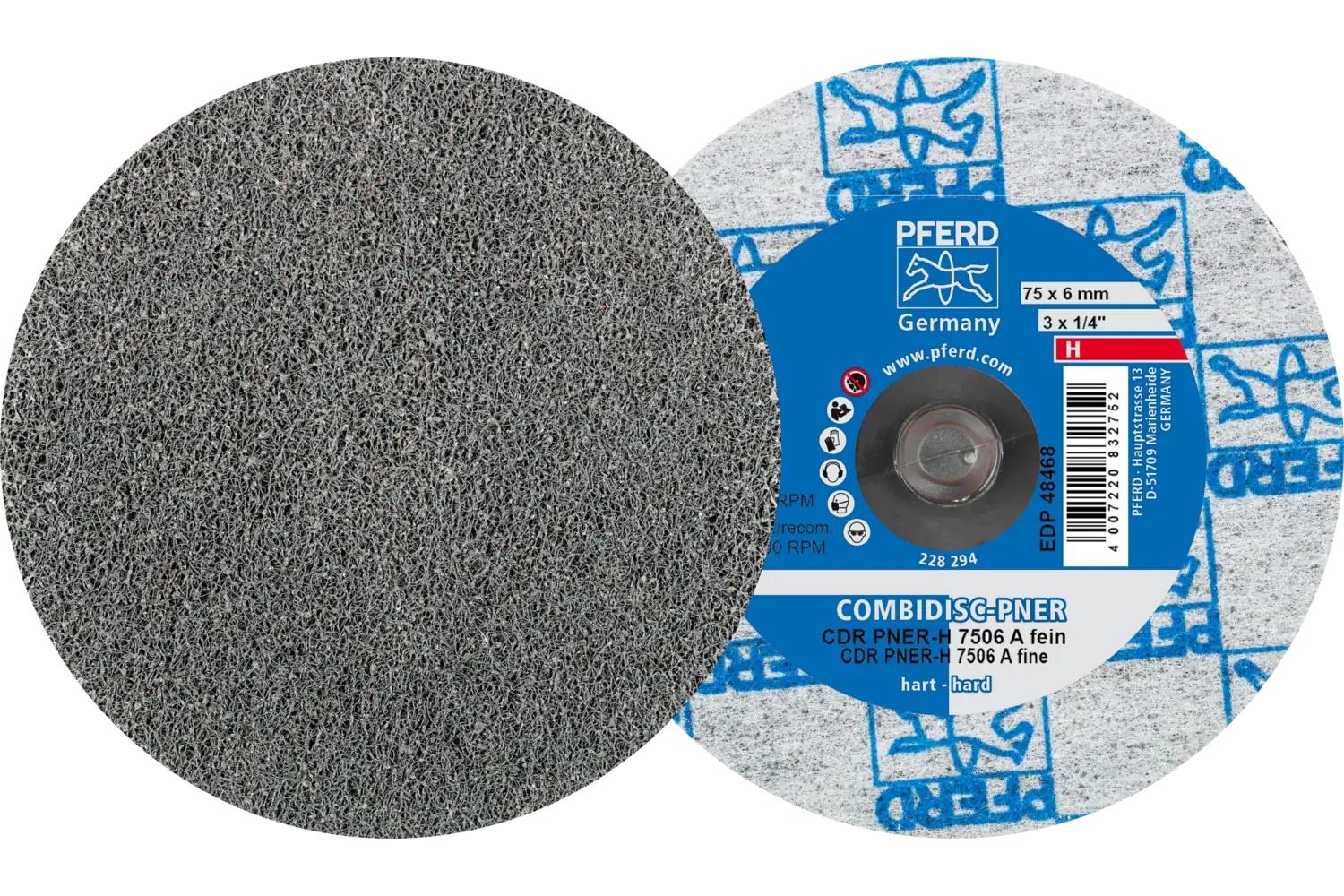 Picture of Pferd CombiDisc® Unitized Disc, 3" Dia, Type CDR, Fine, Hard, 8AM, Aluminum oxide
